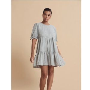 NWT Opia Byron Bay Harriet Cotton Mini Dress Babydoll Puff-Sleeve Baby Blue